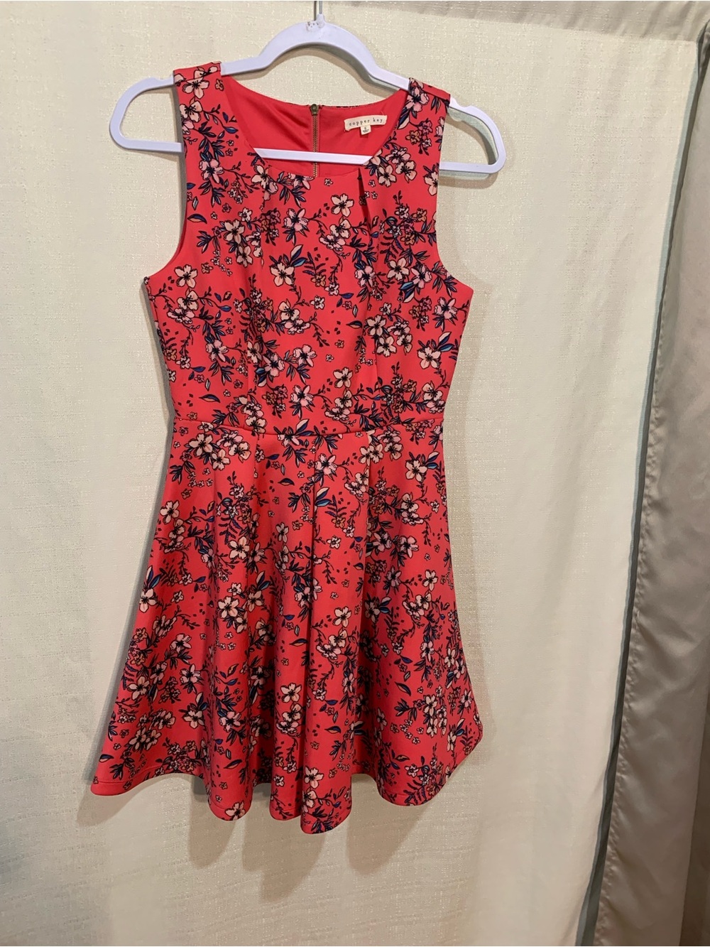 Copper Key Coral Red Floral Fit & Flare Dress for Girls a3/108